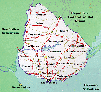 Mapa Politico y rutero de Uruguay